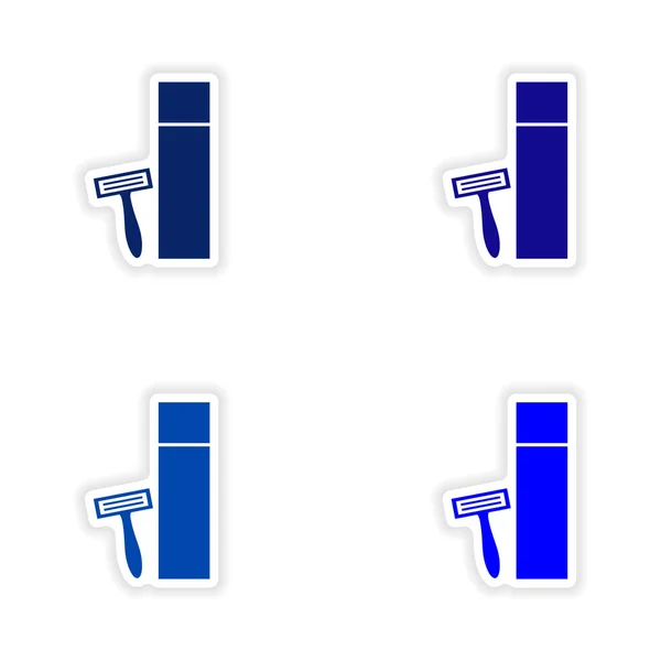 종이 면도기에 어셈블리 현실적인 스티커 디자인 — 스톡 벡터