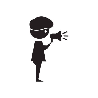 Düz siyah ve beyaz adam hoparlör simgesinde