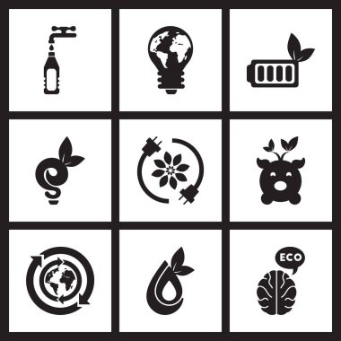 Siyah ve beyaz ekoloji kavramı düz simgeler