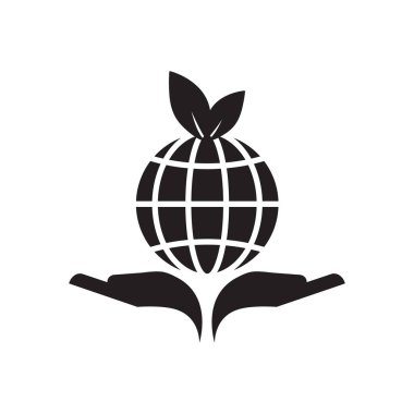 Siyah ve beyaz eller gezegen düz simgesi