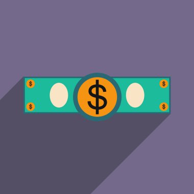 Düz gölge simgesi şık dolarlık banknot ile