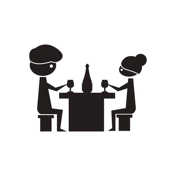 Icona piatta in bianco e nero cena di coppia — Vettoriale Stock