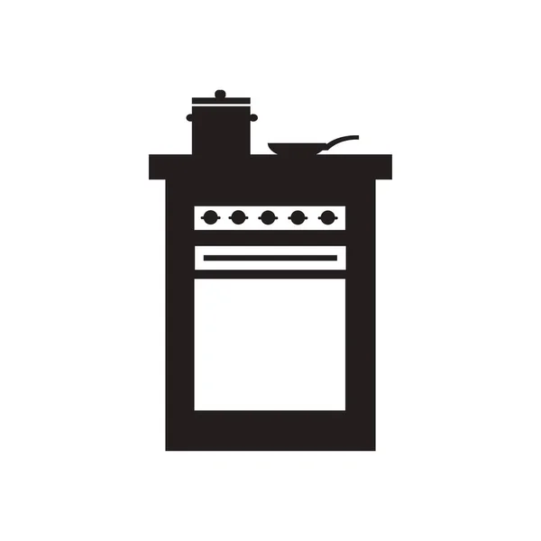 Flat icon in black and white kitchen stove — Stock Vector