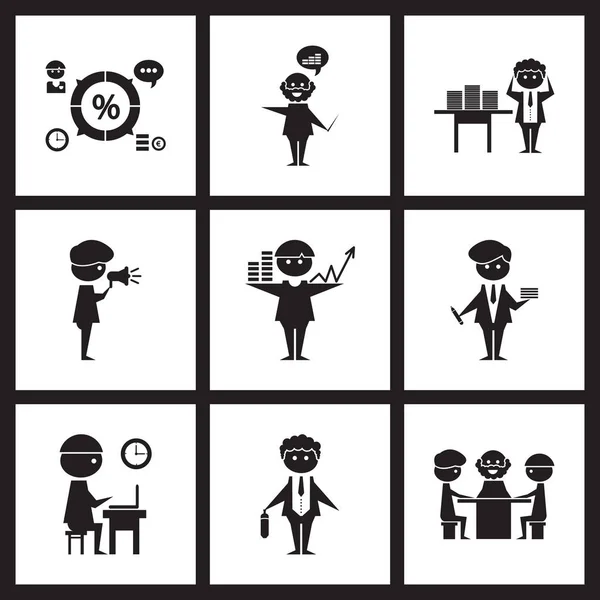 Concept flat icons in black and white business people — Stock Vector