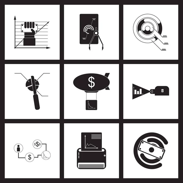 Concept flat icons in black and white infographics — Stock Vector