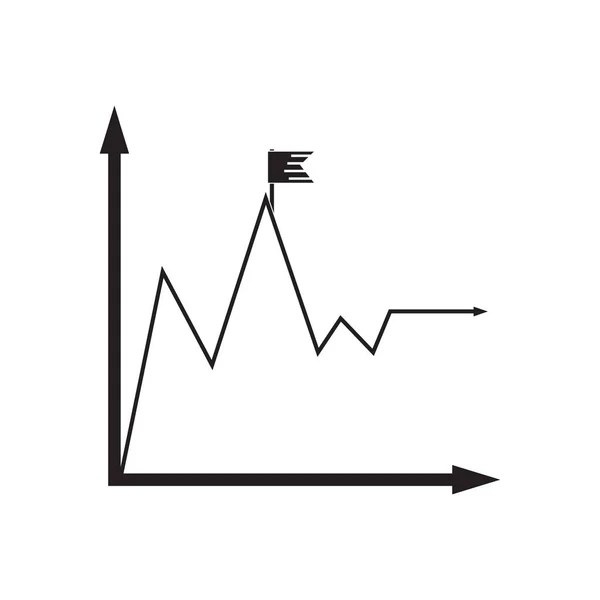 Icono plano en gráfico económico en blanco y negro — Vector de stock