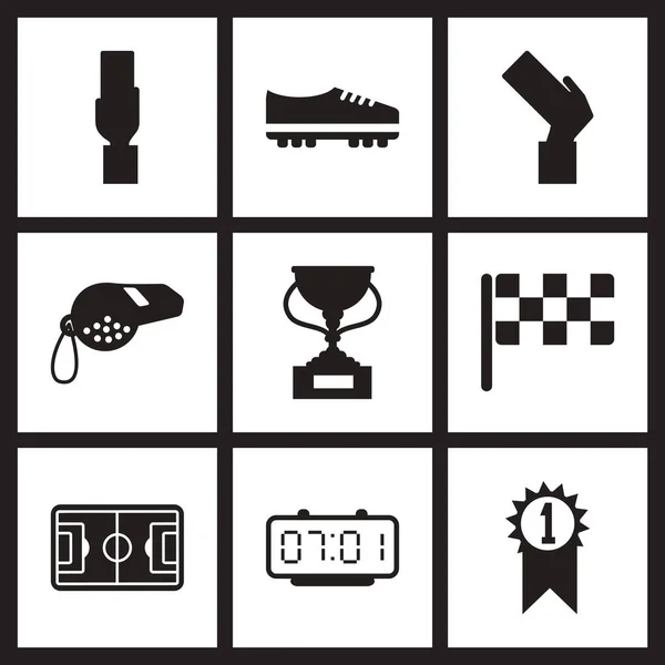 Concept plat pictogrammen in zwartwit voetbal — Stockvector