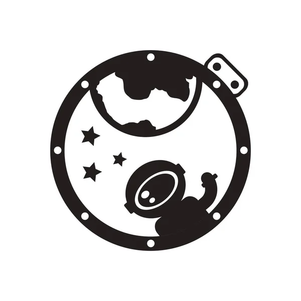 Platte pictogram in zwart-wit kosmonaut — Stockvector