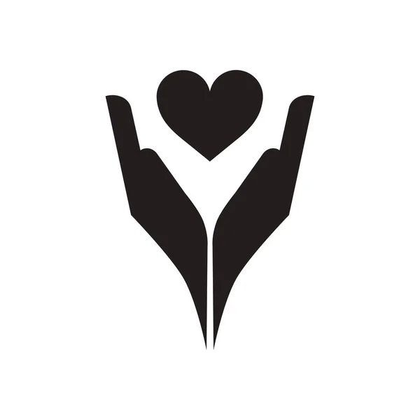 Platte pictogram in zwart-wit handen hart — Stockvector