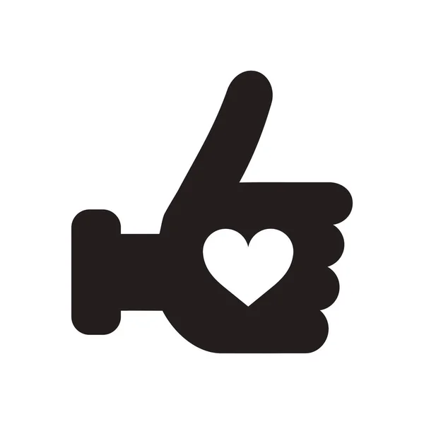 Platte pictogram in zwart-wit hart hand — Stockvector