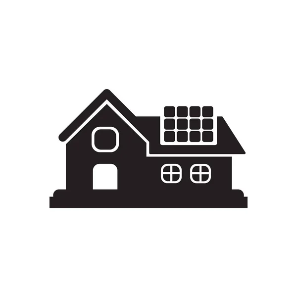 Platte pictogram in zwart-wit Eco-huis — Stockvector