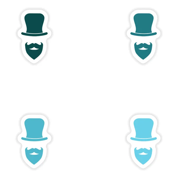 Concept stylish paper sticker on white background hat beard — Stock Vector