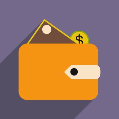 Düz gölge simgesi cüzdan para ve para ile