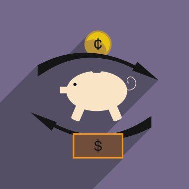 Düz gölge simgesi kavramı kumbara sikke ve dolar ile