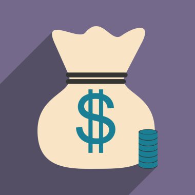 Düz gölge simgesini para çantası ve madeni paralar ile