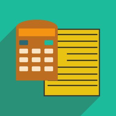 Gölge kağıt ve hesap makinesi ile modern düz simgesi