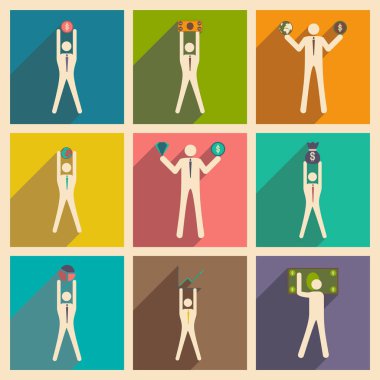 Modern düz simgeler koleksiyon sopa rakam iş para vektör