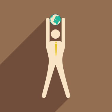 Düz tasarım modern vektör çizim simgesi işadamı ve Küre