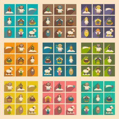 Uzun gölge Noel ile düz Icons set