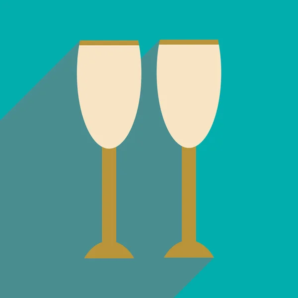 Uzun gölge bardak şampanya ile düz simgesi — Stok Vektör