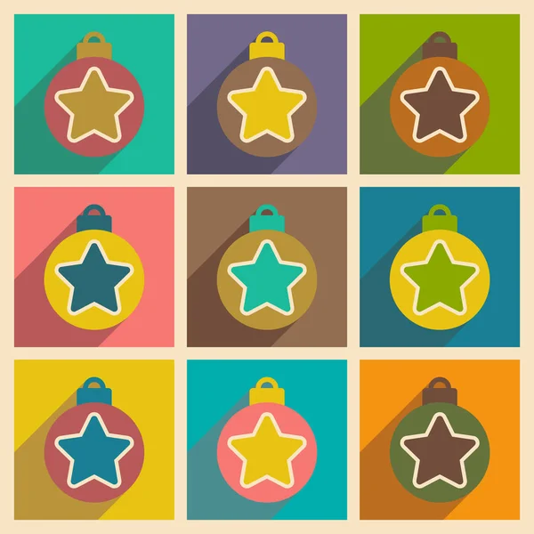 Set of flat icons with long shadow Christmas balls — Stock Vector