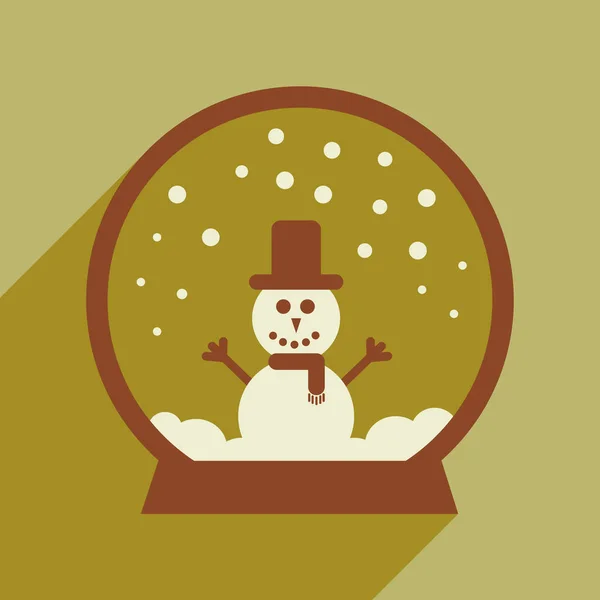 Ícone plano com sombra longa Snowman globo de neve —  Vetores de Stock