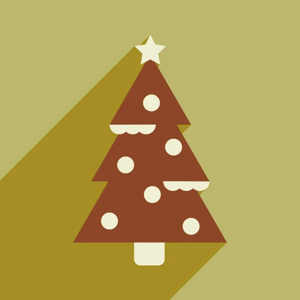 Επίπεδη εικόνα με πολύ σκιά χριστουγεννιάτικο δέντρο — Διανυσματικό Αρχείο