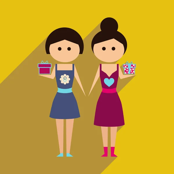 Icône plate avec ombre longue Deux filles cadeaux — Image vectorielle