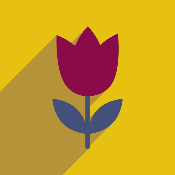 Platte pictogram met lange schaduw tulp bloemen — Stockvector