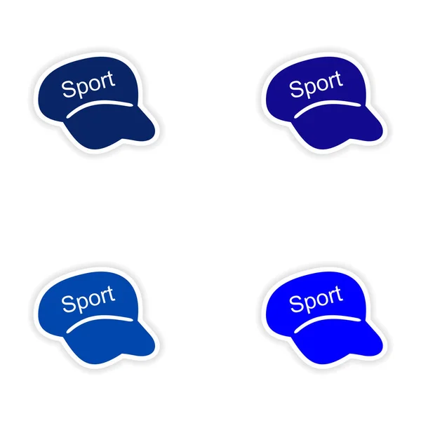 Vergadering realistische sticker ontwerp op papier caps sport — Stockvector