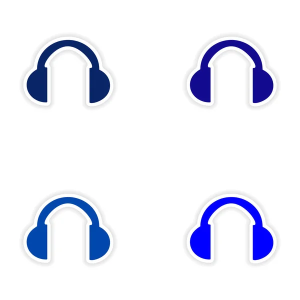 Montaje diseño de pegatina realista en auriculares de papel — Vector de stock