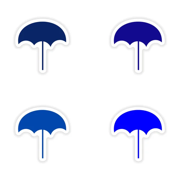 Збірка реалістичний дизайн наклейки на паперовій пляжній парасолі — стоковий вектор