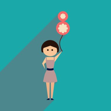 uzun gölge kız balonu ile düz simgesi