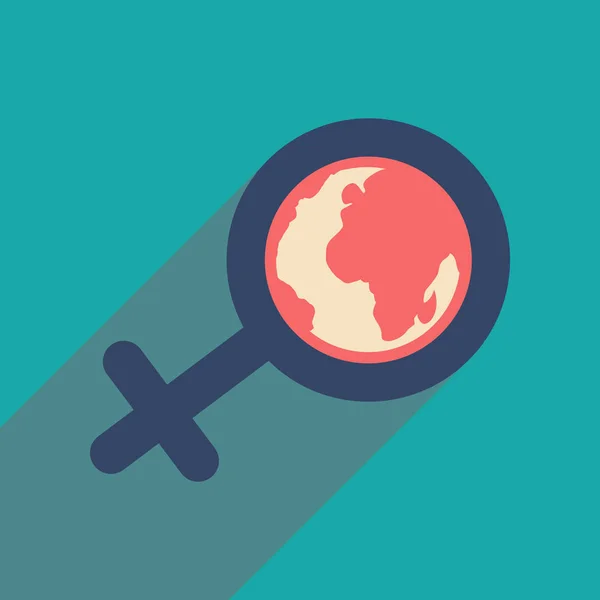 Flache Ikone mit langem Schatten weibliches Zeichen global — Stockvektor