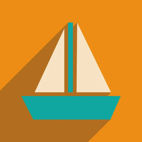 Uzun gölge yelkenli gemi ile düz web simgesi — Stok Vektör