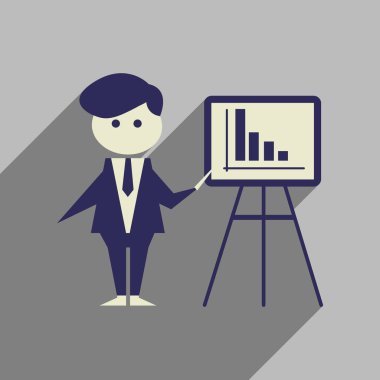 Uzun gölge işadamı sunum ile düz web simgesi