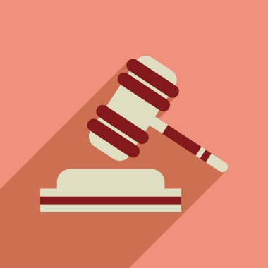 Uzun gölge yargıç çekiç ile düz web simgesi