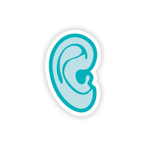 Pegatina de papel sobre fondo blanco oído humano — Vector de stock