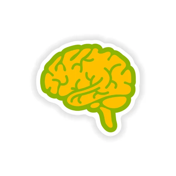 Pegatina de papel sobre fondo blanco cerebro humano — Vector de stock