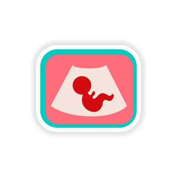 Papier sticker op witte achtergrond baby echografie — Stockvector