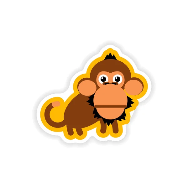 Paper sticker on white background small chimpanzee — Stock Vector