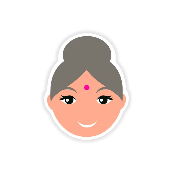 Paper sticker Indian woman on white background — Stock Vector