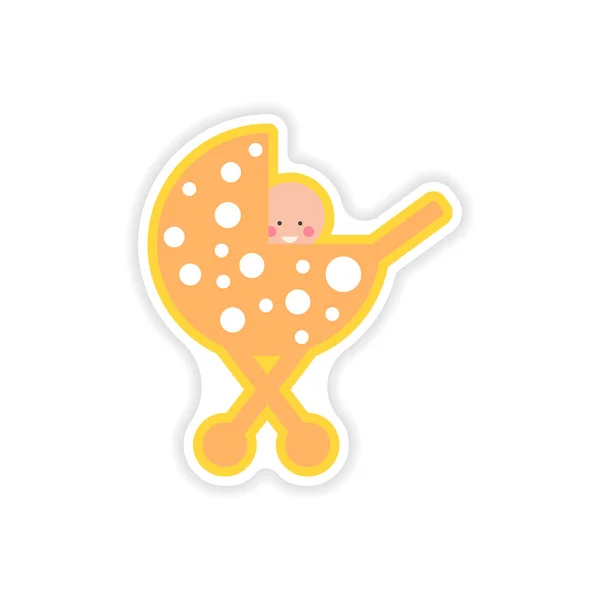 Papier sticker baby in de kinderwagen op witte achtergrond — Stockvector