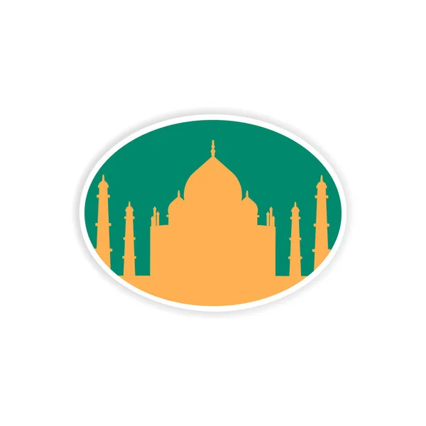 Stiker kertas India Taj Mahal pada latar belakang putih - Stok Vektor