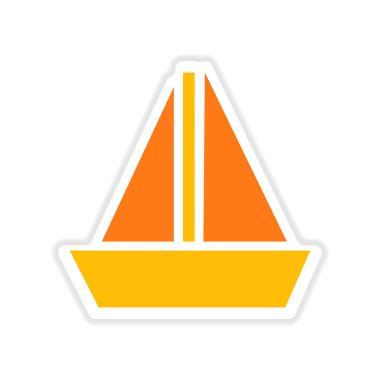 Beyaz arka plan yelkenli gemi üzerinde kağıt etiket