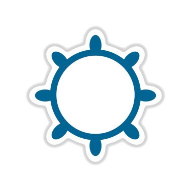 Beyaz arka plan gemi direksiyon simidi üzerinde kağıt etiket