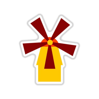 Beyaz arka plan değirmen bulunan kağıt etiket