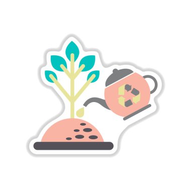 ağaçların sulama beyaz arka plan üzerinde kağıt etiket