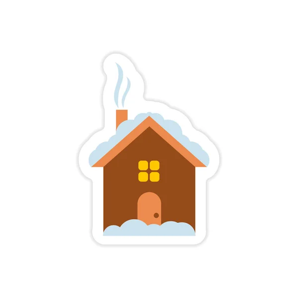 paper sticker on white background house snow
