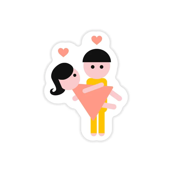 Paper sticker on white background man carries Woman — Stock Vector